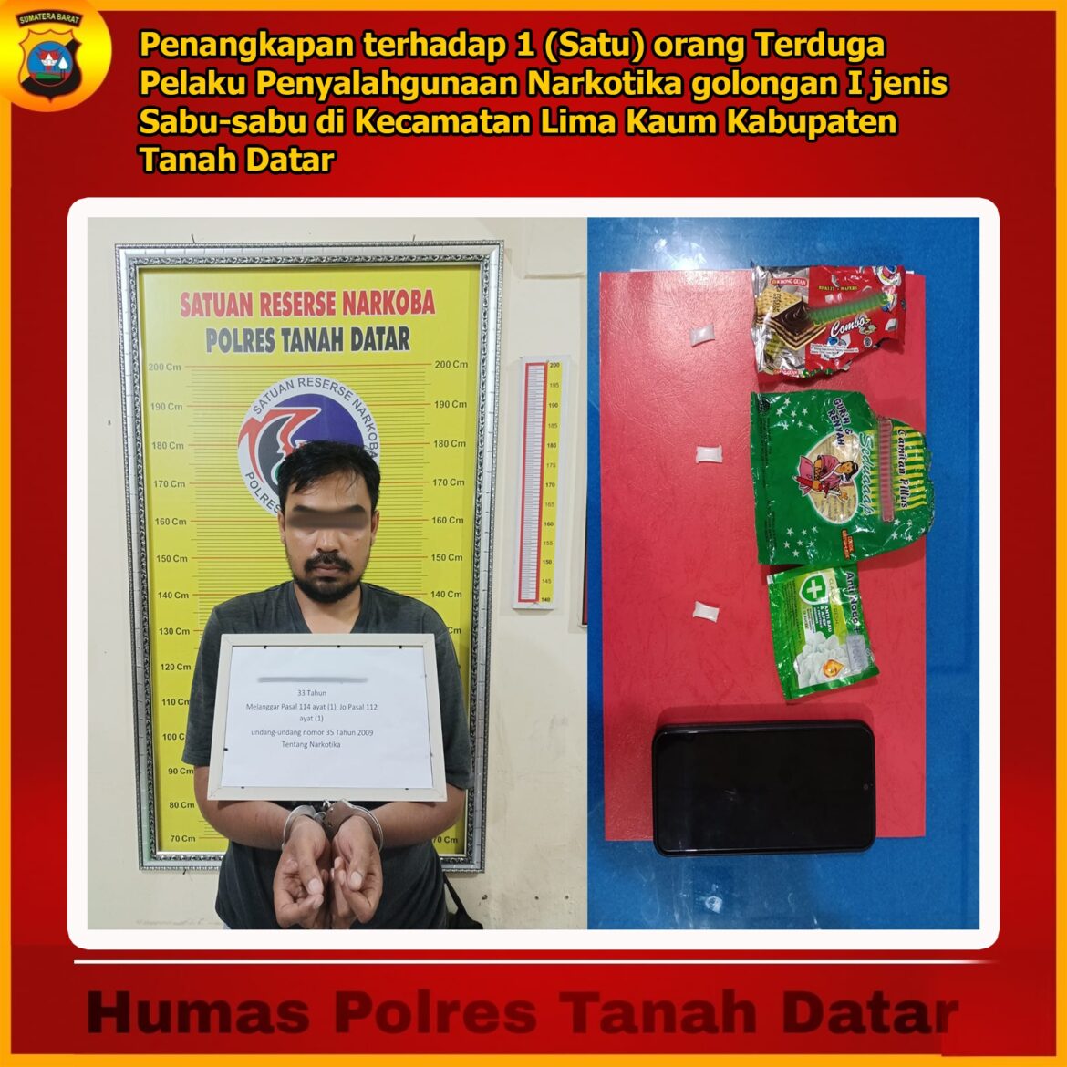 Tim Tarantula Sat Res Narkoba Polres Tanah Datar Bekuk  DI (39 th) Di Lima Kaum, Ini Kasusnya