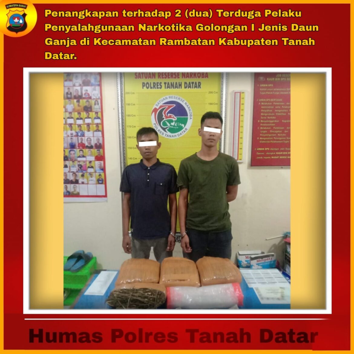 Dua Terduga Pelaku Penyalahgunaan Narkoba Dibekuk Tim Trantula Polres Tanah Datar