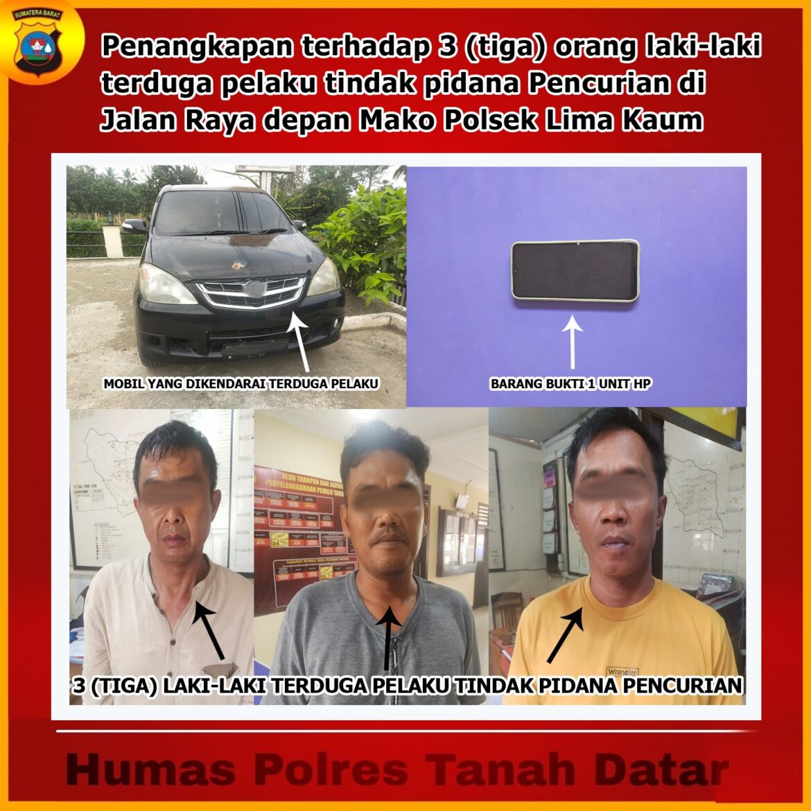 Tim Polres Tanah Datar  Bekuk Tiga Pelaku Pencurian Di Sungai Tarab