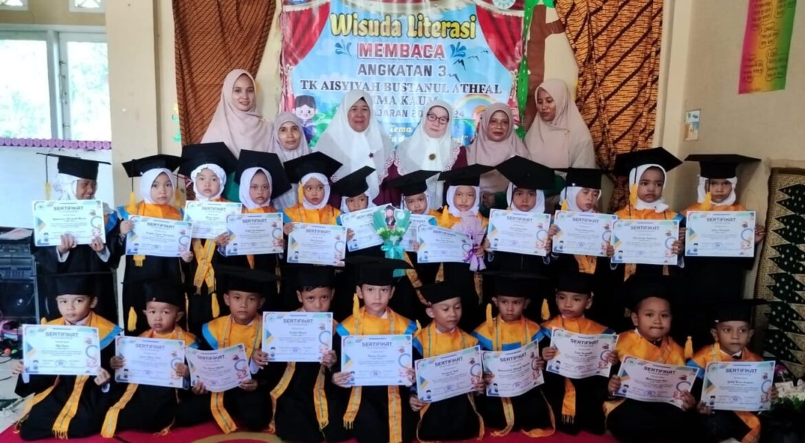 Meriah, 22 Anak TK Aisyiyatul Bustanul Athfal Cabang Lima Kaum Ikuti Wisuda Literasi Membaca