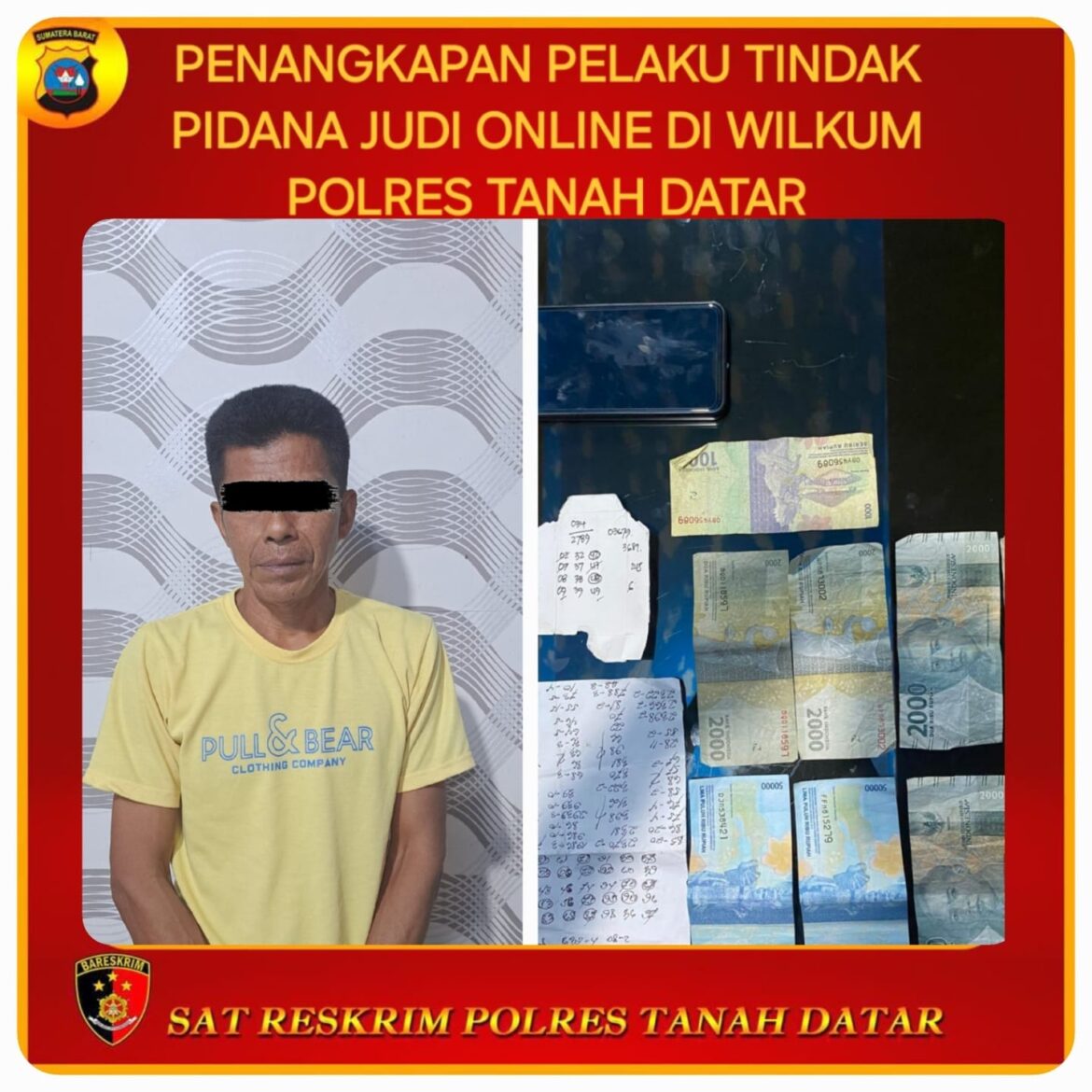 Warga Kecamatan  Lintau Buo Utara AG (52 th) Pekerjaan Petani Ditangkap Tim Polres Tanah Datar Dalam Perkara  Judi Online