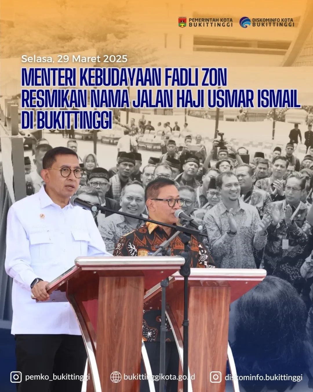 Menteri Kebudayaan Fadli Zon Resmikan Nama Jalan Haji Usmar Ismail di Bukittinggi