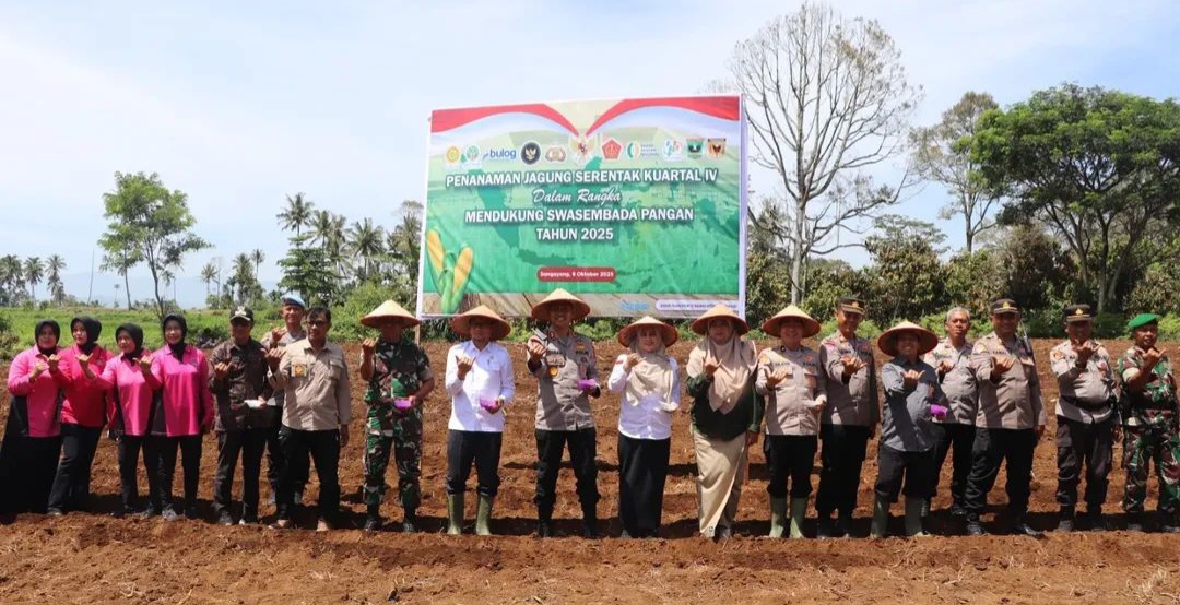 Polres Tanah Datar Tanam Jagung Bersama Forkopimda  Di Jorong Balai Di Ateh Nagari Sungayang