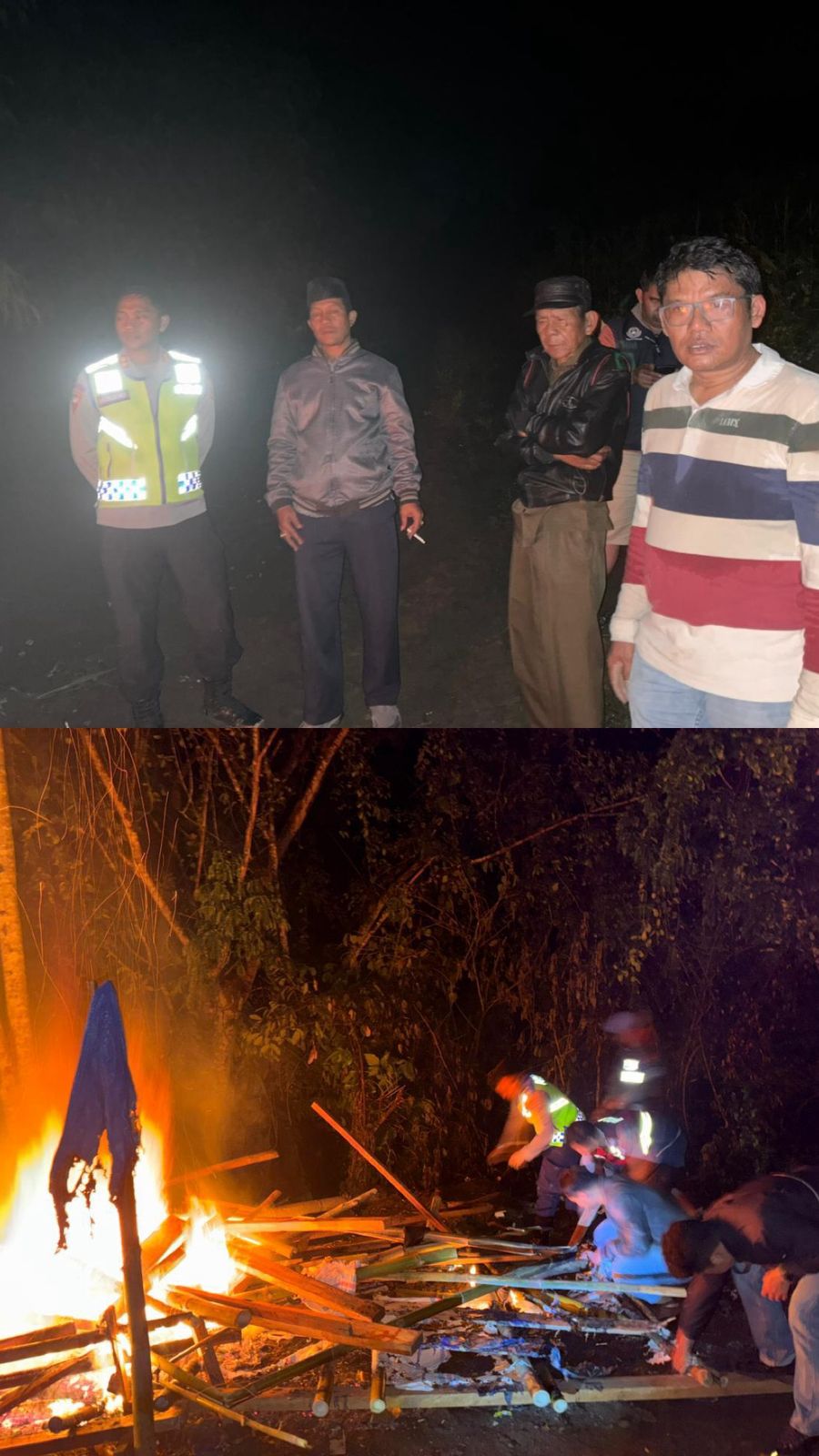 Polres Tanah Datar Tertibkan Aktivitas PETI di Batang Ombilin Nagari Simawang, Pondok Liar Dibakar