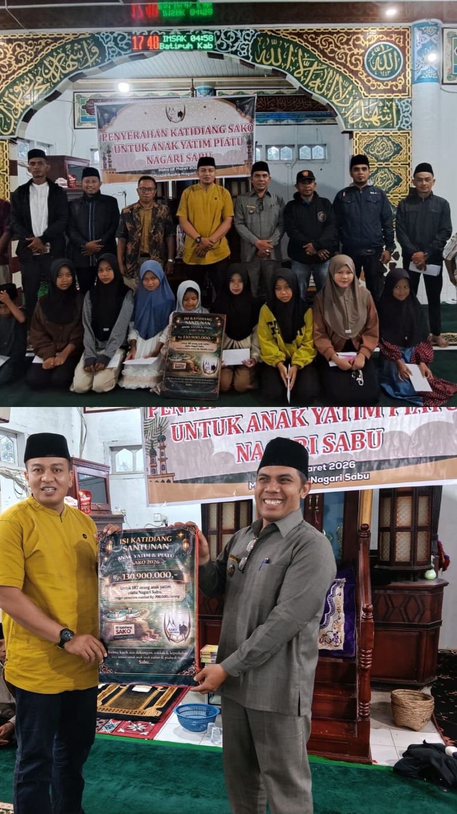 SAKO Salurkan Santunan Rp133 Juta Untuk 190 Anak Yatim Dan Piatu Di Nagari Sabu Kecamatan Batipuh