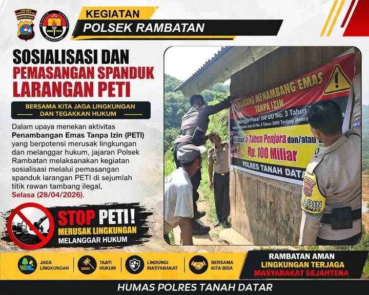 Polsek Rambatan Pasang  Spanduk Larangan PETI di Titik Tambang Ilegal, Ini Lokasinya