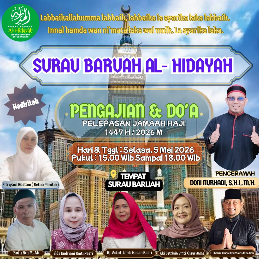 Tujuh Calon Jemaah Haji Surau Baruah Al Hidayah Nagari Rao-Rao Dilepas Selasa Besok ke Tanah Suci